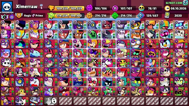 109K TROPHIES🏆 | EVERYTHING AT 107🥋 | SKINS~69K! 24 BP🎫; +ARCHIVAL | +CLASH ROYALE AS A GIFT🎁, 109300 trophies, 107 brawlers, 77 primes