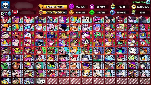 🎀 Master 3 [M3] || 55-11 || 350+ SKINS || 100k BLINGS || 4-35R || 6x Master 🎀, 82026 trophies, 107 brawlers