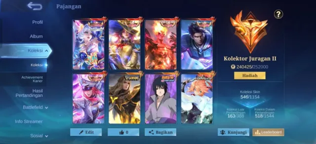 🔴HIRO/KISHIN LANS🔴🔥LEG LAYLA🔥💎VASE AIMON-NARUTO SU E-ASPI FANNY💎⭐️5 COLLECTOR⭐️, Sale, Rank: Epic, Level: 102, Win Rate: 53%, Heroes: 133, Skins: 546