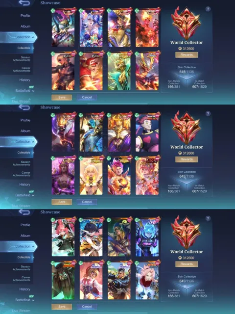 💥7 Legendaries 💥4 Aspics💥Hunter💥Naruto💥Kof💥Kishin💥, Sale, Rank: Legend, Level: 154, Win Rate: 54%, Heroes: 133, Skins: 645