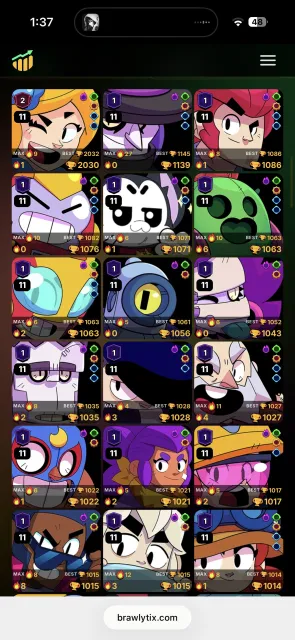 Account 37k trophies 107 brawlers, 4 hyper skins, 15 mythic, 9 legendary skins and 176 gems + Clash Royale 6k, 37800 trophies, 107 brawlers, 23 primes