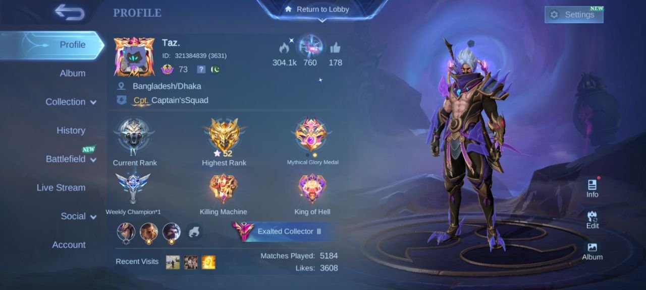 L.Franco KOF Paq Asp Fanny SW Argus Ducati Iri TF Aldous Prime Claude 11.11 Haya LB Moskov Claude, Sale, Rank: Mythic, Level: 73, Winrate: 56%, Heroes: 127, Skins: 323