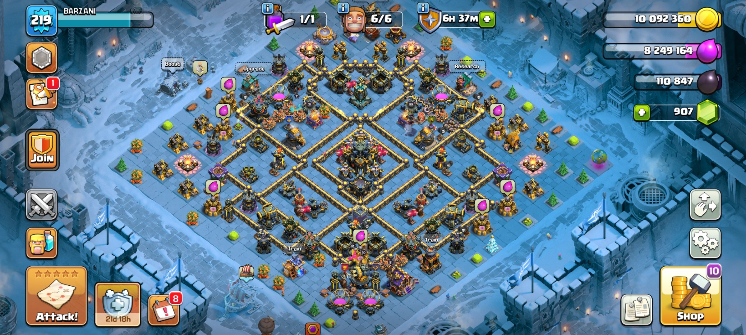 🎀 17 TH + TOP DEF 🎀👤 HEROES【70:88:51:55:31】👤🎀 8 SCENERIES 🎀🔮 PUMPED GEAR + SKINS 🔮, 17 TH Main Village