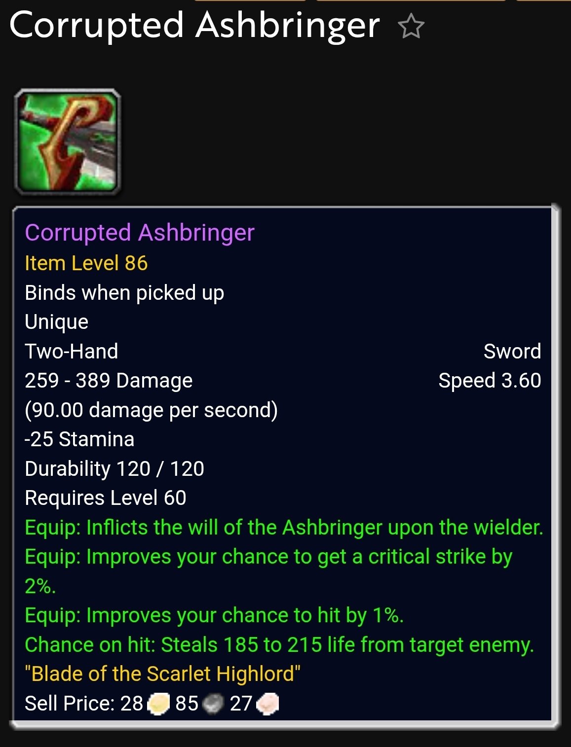 Corrupted ashbringer and tabard agent dawn, 80 level, Human, Warrior