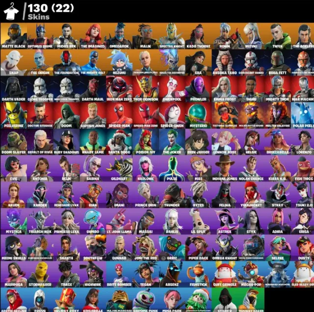 [PC] 130 skins💚 Master Chief (Matte Black) 💚 Optimus Prime 💚 Midas Rex 💚 22 EXCLUSIVES, Sale, skins 130