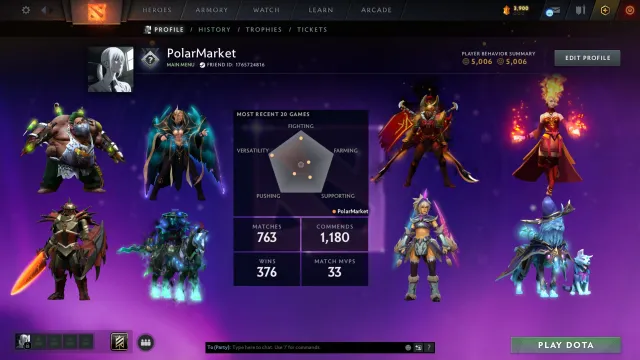 🔹GUARDIAN ✦ LС & LINA ARCANAS ✦ 2 PERSONAS ✦ 500+ SKINS ✦ MANY GAMES ✦ Leveled WITHOUT Bots🔹, Sale, 641 MMR, 5006 Behavior score, 5006 вежливости, 763 games