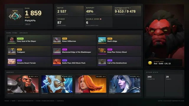 ✨1859 MMR✅9610 Honesty✅✨Lina Arcana✨Water Landscape✨Sets✨Tiers✨⚔️87 trophies⚔️🎯6 double bet tokens🎯, Sale, 1859 MMR, 9610 honesty, 9478 politeness, 2537 matches, 2700 hours