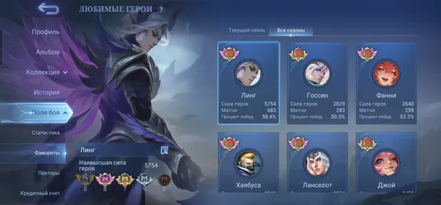MAX 100 STARS, LING 58 WR, ALL EMBLEMS LEVEL 60, MANY HEROES., Sale, Rank: Mythical Immortal, Level: 70, Win Rate: 54%, Heroes: 103, Skins: 100