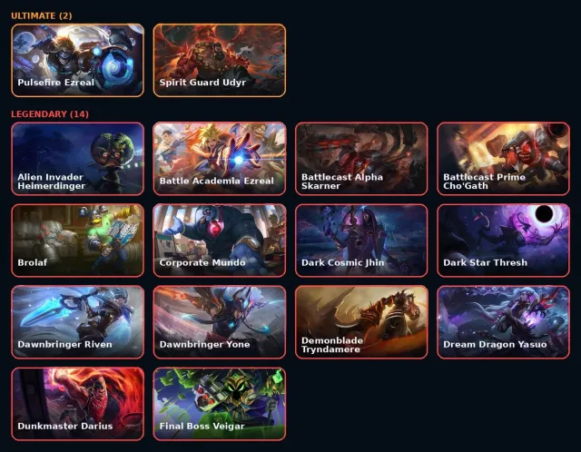 【 K/DA All Out Seraphine / Pulsefair Ezreal / Spirit Guard Udyr 】【 4 Міфічні скіни 】【 26 легких скінів 】, Продажа, рівень 561, чемпіони 173, скіни 355, Изумруд
