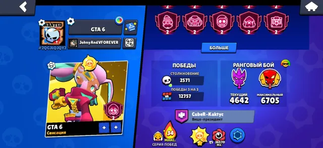 Selling Brawl Stars account, 110000 trophies, 107 brawlers, 80 primes