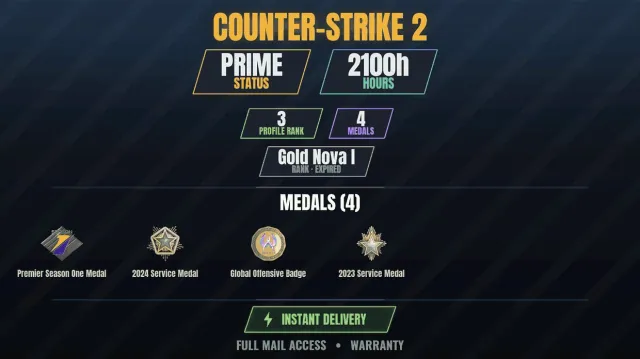 CS2 Prime👑2100h✨4 medals Medal for Service 2023, Medal for Service 2024, Premier Medal, season, Sale, With inventory, Has PRIME