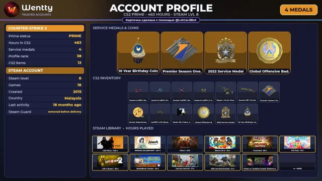 🔥 [CS2 PRIME] +4 RARE MEDALS: 10 YEAR ANNIVERSARY — 2015 | +11 GAMES | FULL ACCESS #4F5J09, Sale, With inventory, Has PRIME