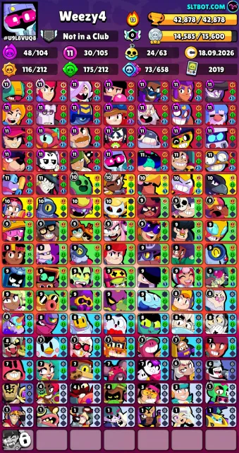 Glory Luna III 🌙 | 30 full (11 power) ⚡ | 2 old BPs & donations 💎 | Since 2019 🗓️, 42878 trophies, 105 brawlers, 11 primes