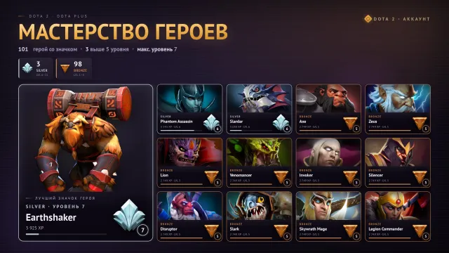 ⭐91 DOUBLE DOWNS | 🏆46 TROPHY | 💎 DOTA+ TIERS Shaker 7 LVL | 🏅47 TOKENS | 📊11963 BEHAVIOR, Sale, 1079 MMR, 11963 Behavior score, 11963 вежливости, 749 games, 749 hours