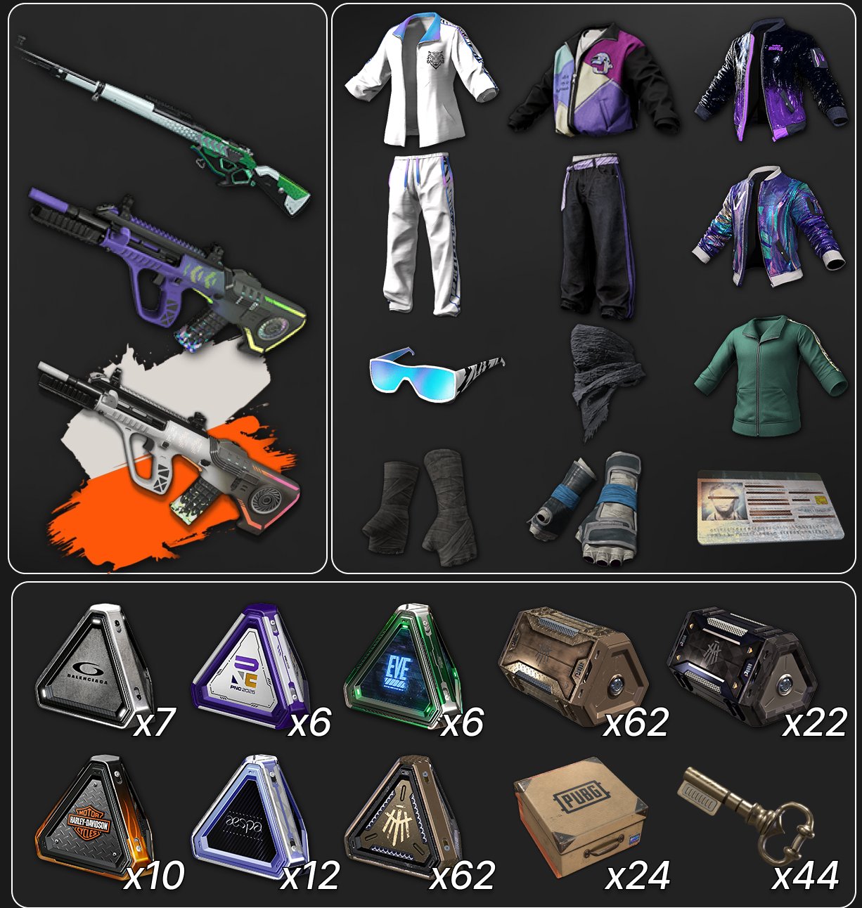 💖[PROGRESSIVE] NEON DREAM AUG + WHITE CHROMA + COSMIC CALIBER KAR98K💖🔥210 CHESTS🔥🎀NICK CHANGE🎀, No BATTLEGROUNDS Plus