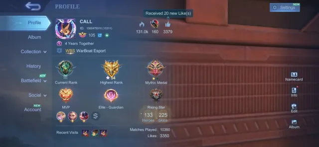 SAFE & CHEAP | EMBLEM MAX,CHOU ECHO, COLLECTOR NATALIA AND HAVE 27 EPIC SKIN, Продажа, Ранг: Эпик, Уровень: 135, Процент побед: 47%, Герои: 133, Облики: 225
