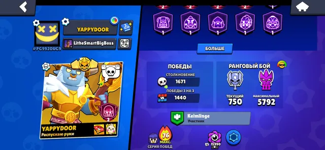 Account for foundation, 29000 trophies, 94 brawlers, 21 primes