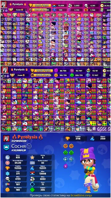 🔥🔥🔥Top Account🔥🔥🔥, 112500 trophies, 107 brawlers, 100 primes
