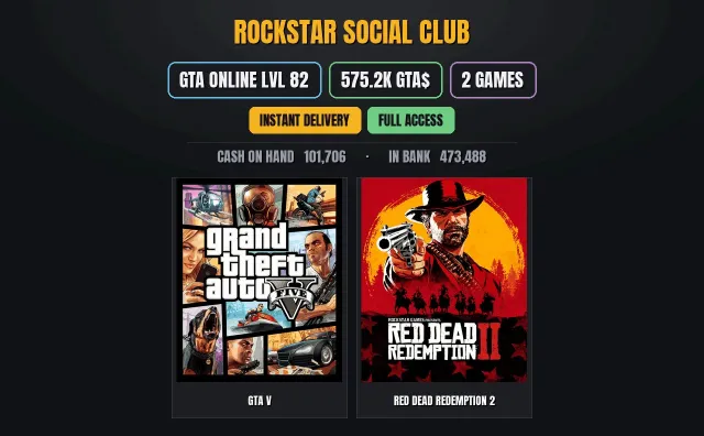 【SOCIAL CLUB】 🎯 【GTA ONLINE】 👑 【575.2K PURE CASH GTA$】 ✨ 【2 игр】 🏆 Grand Theft Auto V, Red Dead, Продажа