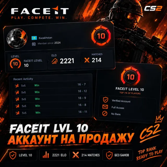 201 MATCHES🖤2221 ELO🔥VERIFIED🔥NATIVE EMAIL🔥💎+FIRST LETTER🖤10LVL🖤 + PRIME STATUS, Sale, Inventory empty, Has PRIME, FACEIT, 2221 ELO, Registered: Yes