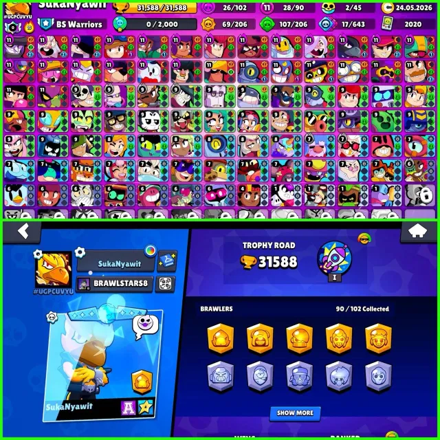 BS + CR Combo ► 32K Trophies ► 90 Brawlers Unlocked ► 26× Hypercharged ► CR 8× Evolutions ► 14 Max, 32000 кубков, 90 бравлеров