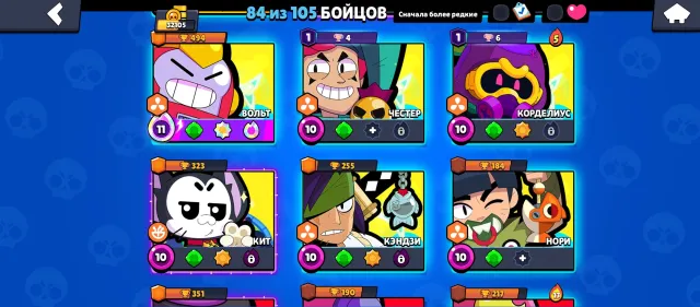 Top account in Brawl Stars, 32100 trophies, 84 brawlers, 15 primes