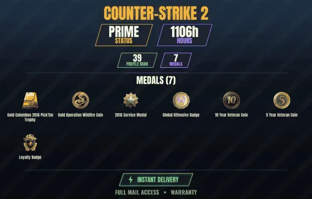 【CS2 Prime👑1100h✨7 medals】【RUST】 Gold Columbus 2016 Pick'Em Trophy, Golden Operation Coin, Sale, With inventory, Has PRIME