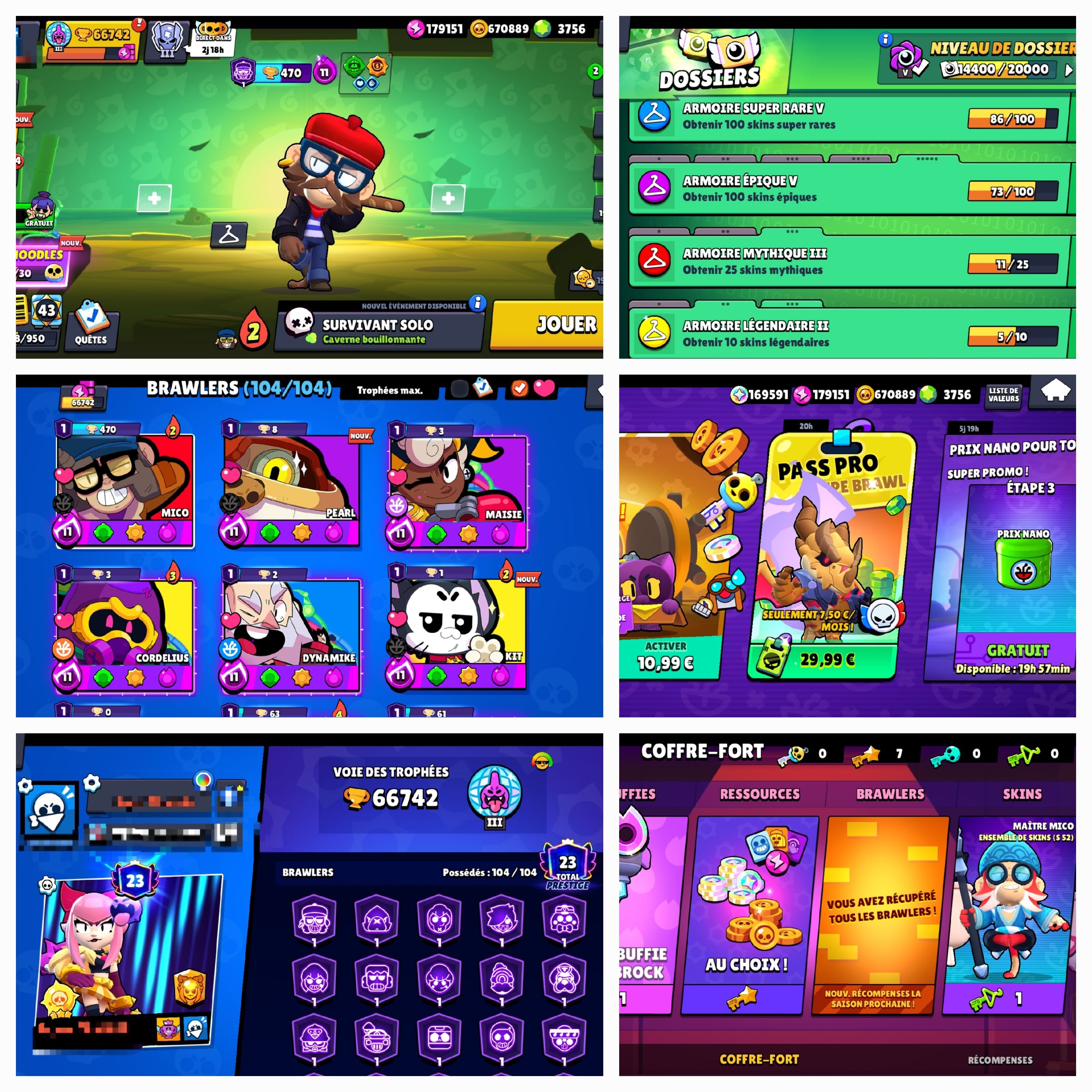 66k 🏆/ 660k gold/ 176k power points/ 3,7k Gemmes /All brawlers, trophies 66000, brawlers 104
