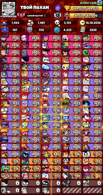 Sell Account in Brawl Stars, 10900 trophies, 100 brawlers, 101 primes
