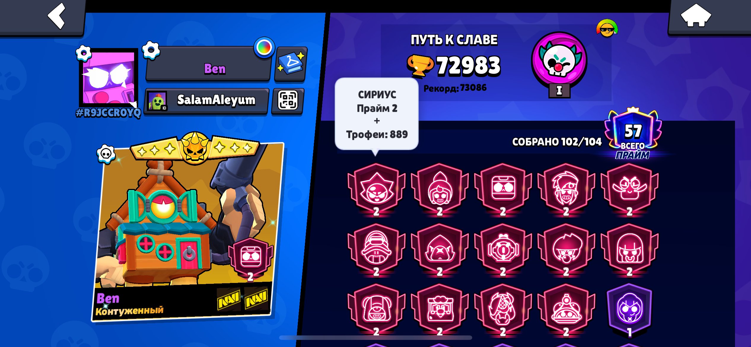 Resources: blings 49723, power points 2753, coins 19650, gems 487, trophies 72983, brawlers 102, primes 57