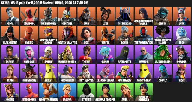 Fortnite Account | Midas, Deadpool | 48 skins | Level 593 | Full Access, Sale, skins 48