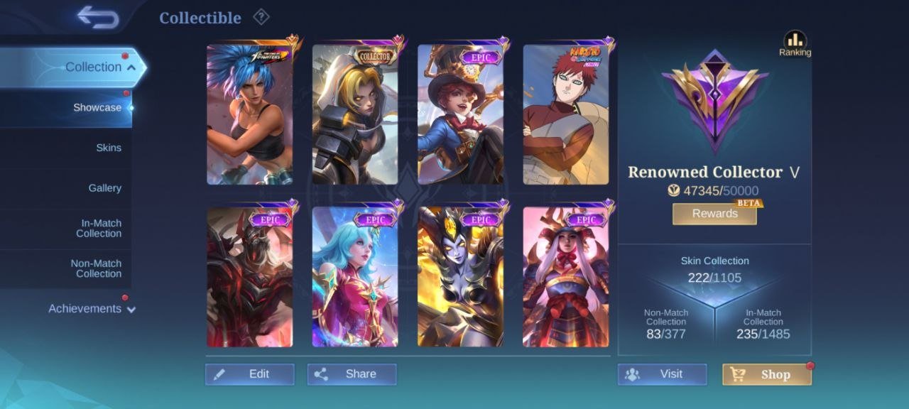 KOF Karina Natalia deluxe 27 EPIC Harley Moskov Freya irthil Carmila Gaara Vale Hero emblem Max, Sale, Rank: Mythic, Level: 96, Winrate: 47%, Heroes: 132, Skins: 222
