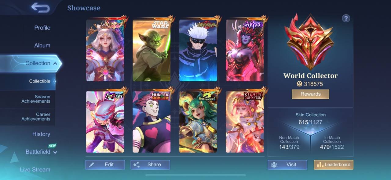 ACC UNDER MIDER ABUSS SELENA STARS NEOBEAST ZENITH 3 DUCATI 10 NARUTO COLLECTORS, Sale, Rank: Epic, Level: 151, Winrate: 54%, Heroes: 133, Skins: 615