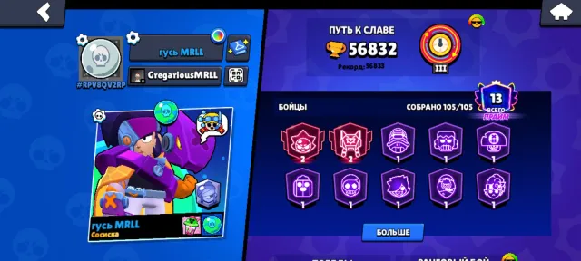Mega top-notch account! 🔥, trophies 568323, brawlers 105, primes 12