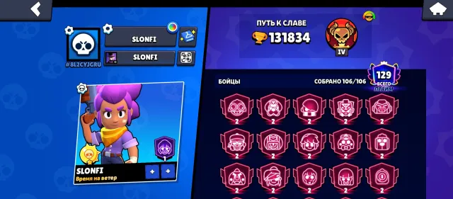 ✨BRAWL STARS✨300+ SKINS🌟WITH MAIL⭐DESCRIPTION💫, 130000 trophies, 106 brawlers, 129 primes