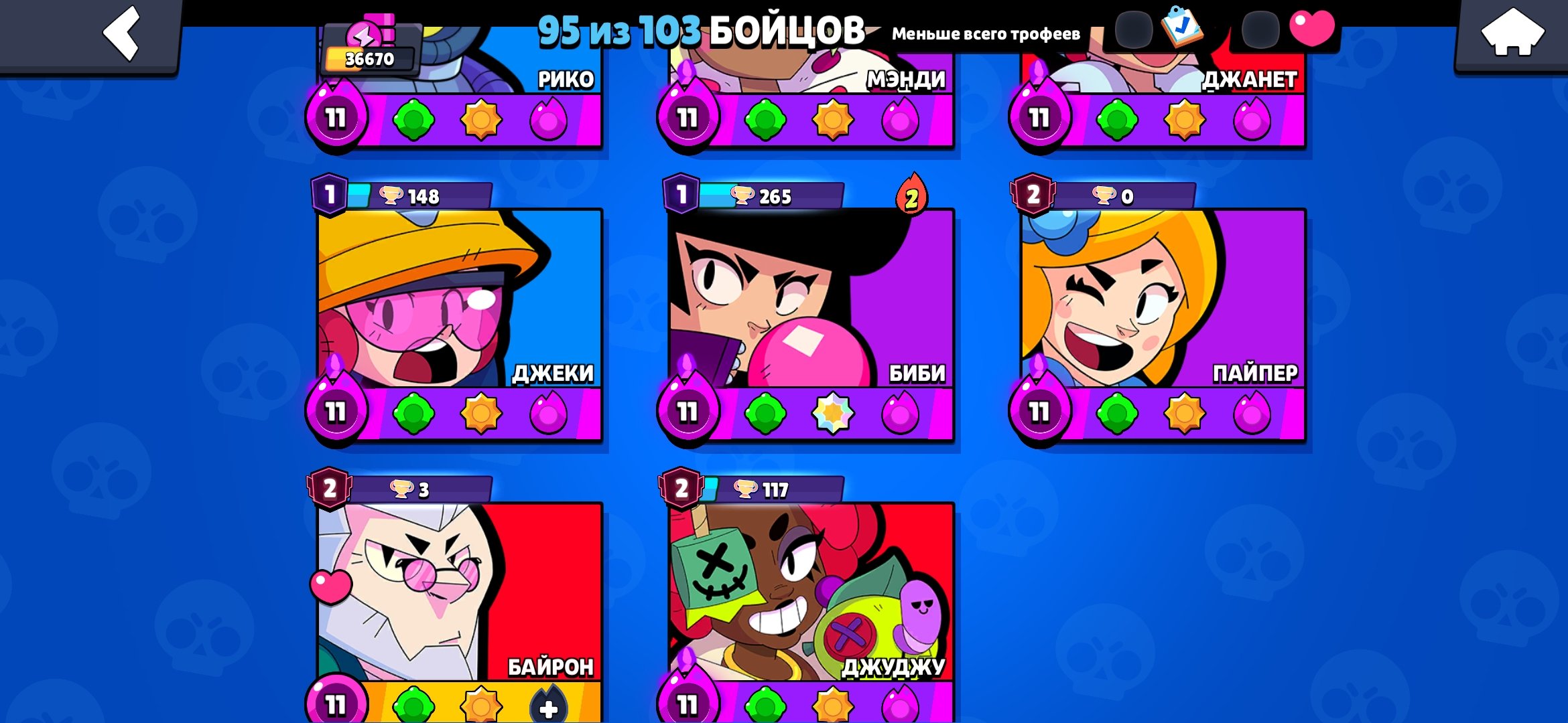 Account in bs have 15 prime and more skins, trophies 36670, brawlers 95, primes 15