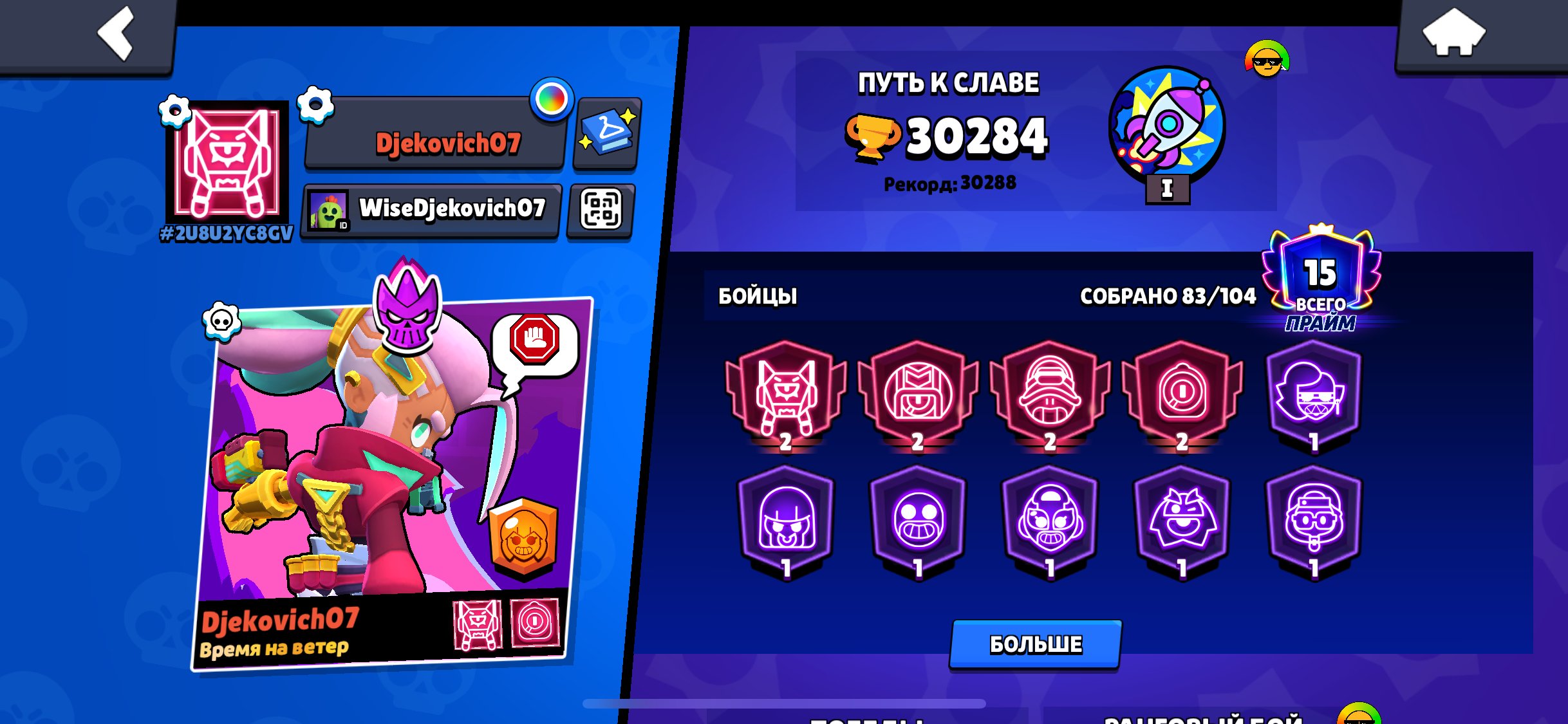 An account with a lot of resources and all the new skins, trophies 30284, brawlers 83, primes 15