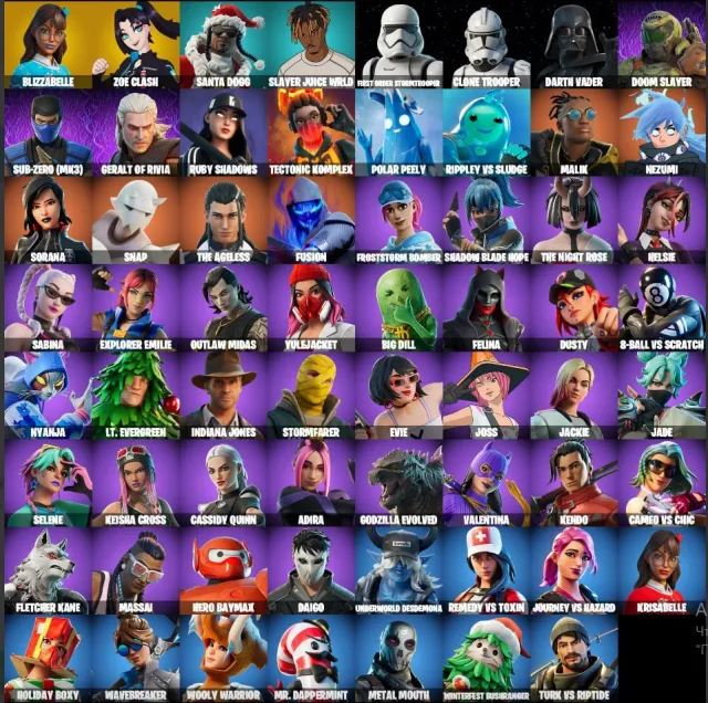 🔥COMPTE FORTNITE 🔥 CHANGEMENT D'EMAIL🔥ZOE CLASH🔥63 SKINS 🔥83 PIQUES 🔥72 PARAPLUIES 🔥, Vente, skins 63