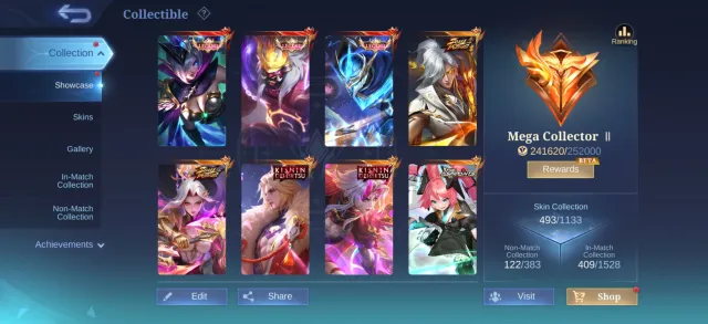 Mega collector 2 ~ Legends, jujutsu Kaisen all 4, Aamon and hanabi soul vessel, aspirant, kof, Sale, Rank: Mythic, Level: 85, Winrate: 58%, Heroes: 132, Skins: 475