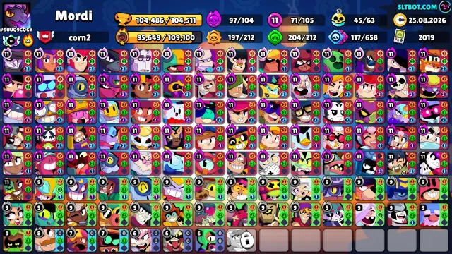 🏆103.9K • 📅2019 • 👤105/106 • 💰300+ skins • ⭐71 primes • ⚡97 hypercharges • 🔄Rebind, 103969 trophies, 105 brawlers, 71 primes
