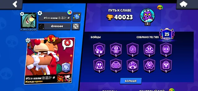 40023 trophies🏆|70 brawlers| 25 primes | a lot of exclusive skins| gmail, 40023 trophies, 70 brawlers, 25 primes