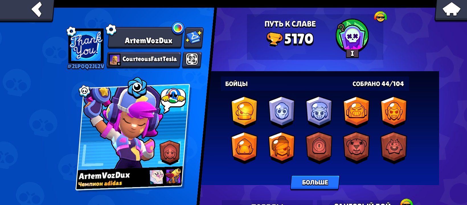The account of the good ones, trophies 5170, brawlers 44, primes 1