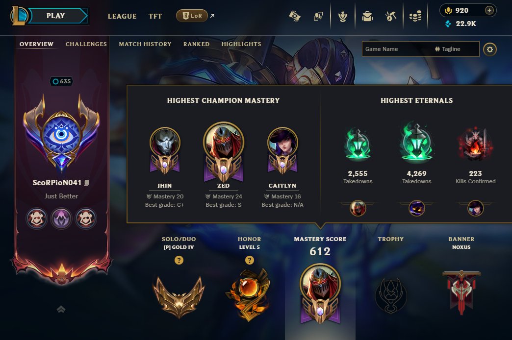 Main Acc Level 633 with 320 Mythic Essence👑7 Mythic Skin🎃920 RP✨Jhin unbound TFT🎆Just Check Images, Sale, level 633, champions 173, skins 7, Gold