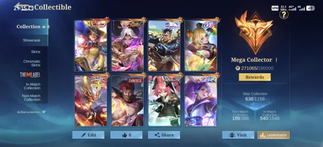 Legend Franco • Freya • Lesley • Exorcists Granger • Attack on Titan Yin • Jujutsu Yin & Xavier, Продажа, Ранг: Легенда, Уровень: 147, Процент побед: 49%, Герои: 132, Облики: 638