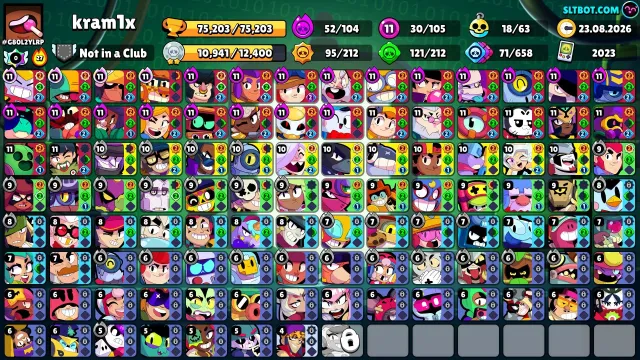 75200🏆105 brawlers,43 Prime, 211 skins, 2023!, 75200 trophies, 105 brawlers, 43 primes