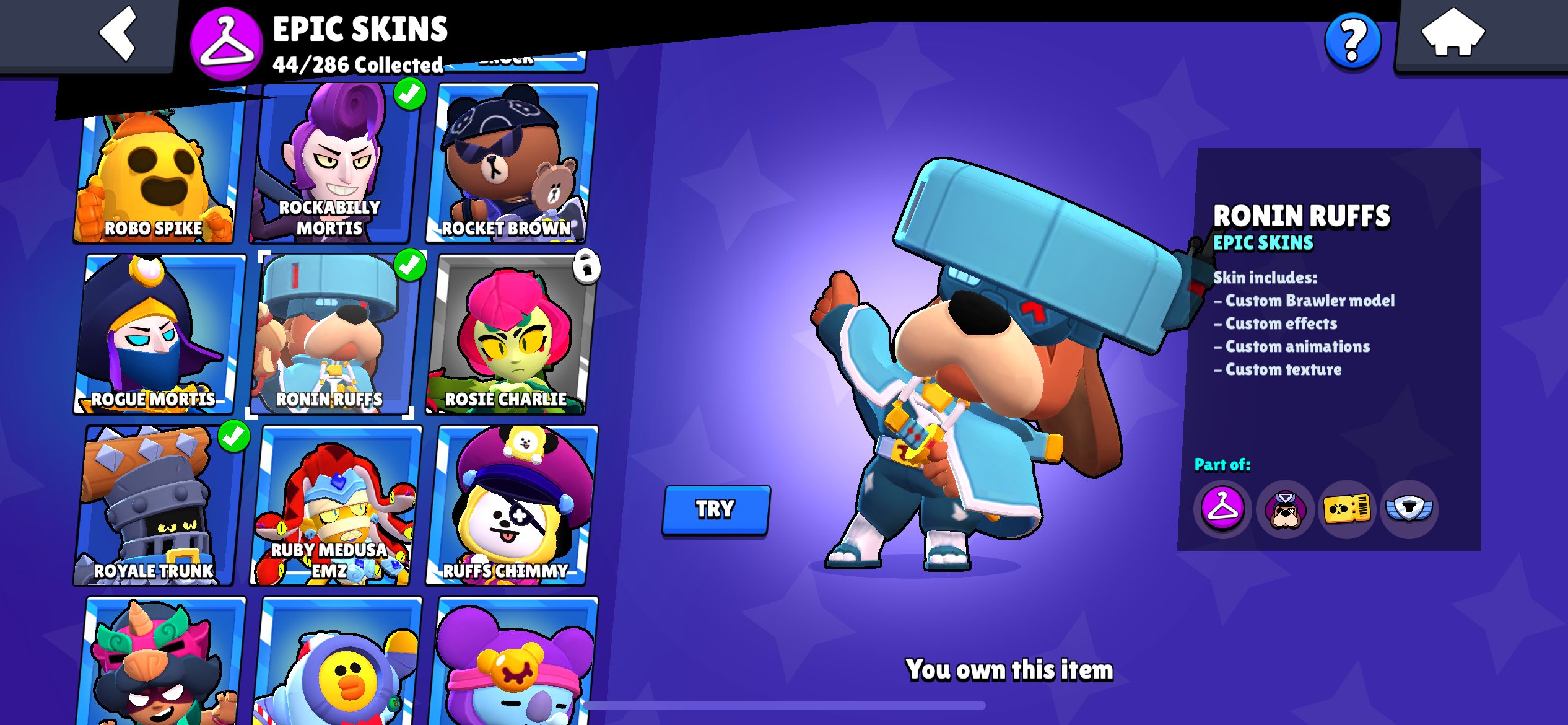Og skins/rare skins. 2019 account, trophies 37000, brawlers 89, primes 5