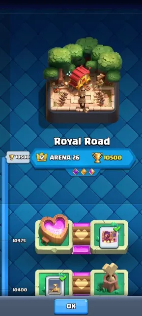 быстрый перевод⚡хороший аккаунт Clash Royale для средней лиги, 26 арена, 1415 уровень, 10500 кубков, 123 карты, Есть