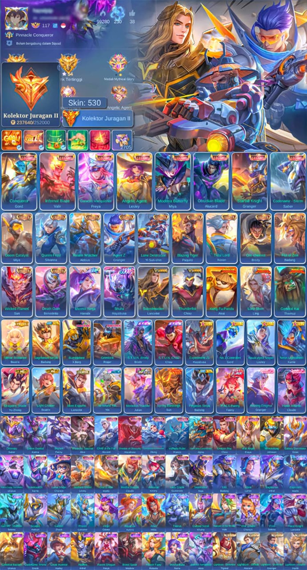 🔥EPIC ACCOUNT🔥💎530 SKINS💎🤩131 HEROES🤩