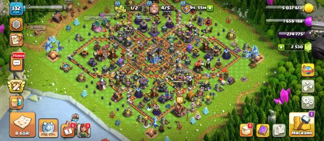 👑18 TH LVL132 32/26/43/20/22/1 2 скина 3 эпик снаряда 2500 ГЕМОВ 5 строителей👑, 18 TH Родной Деревни