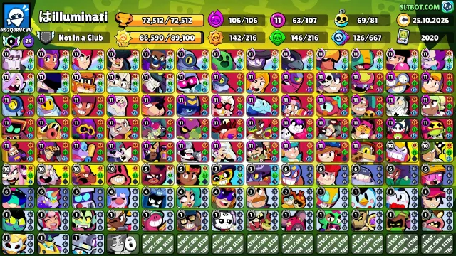 💜 《🏆72,500 CUPS🏆》《👤 107 BRAWLERS👤 》《🌟63x11 POWER🌟 》《💰430+ SKINS💰》《🌟VERY FAT ACCOUNT🌟》💜, 72512 cups, 107 brawlers, 46 primes